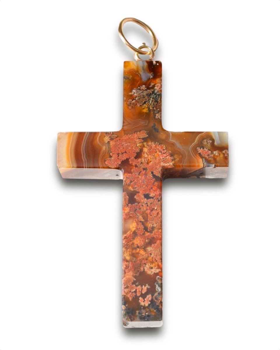 Victorian Gold Mounted Specimen Agate Cross Pendant.-photo-2