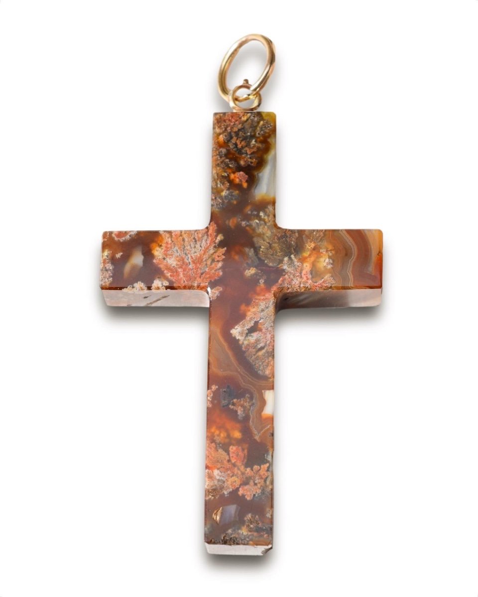 Victorian Gold Mounted Specimen Agate Cross Pendant.-photo-3