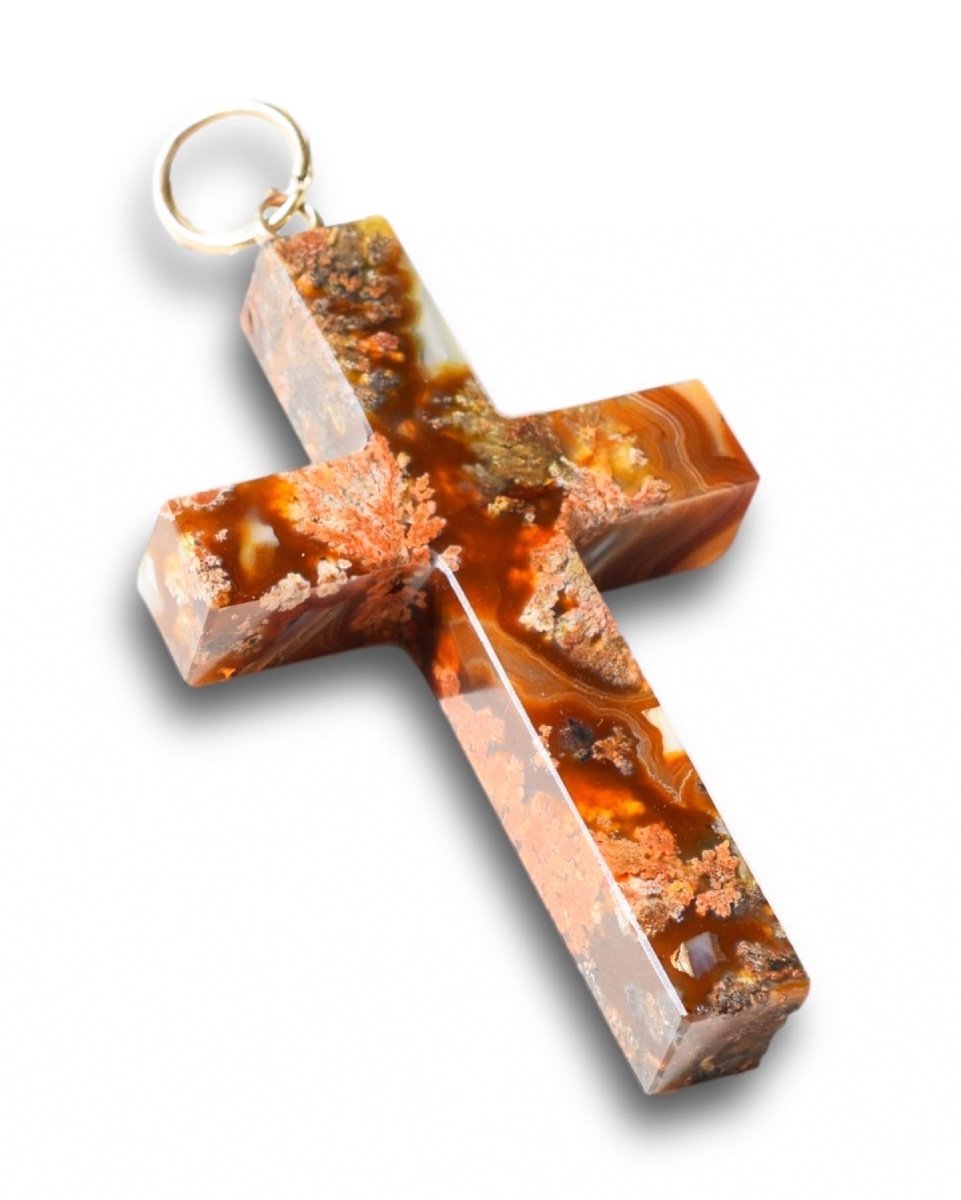 Victorian Gold Mounted Specimen Agate Cross Pendant.-photo-3