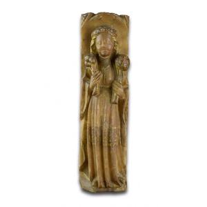 Nottingham Alabaster Sculpture Of A Female Saint. English, Early 15th Century.