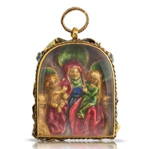 Enamelled Gold Pendant With Anna Selbdritt. French Or German, 16th Century.