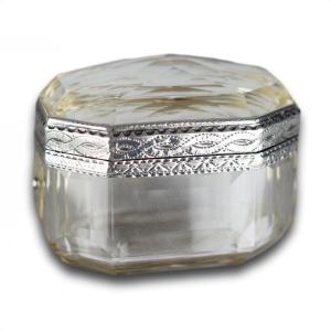 Silver Mounted Rock Crystal Snuff Box. English, Early 19th Century.