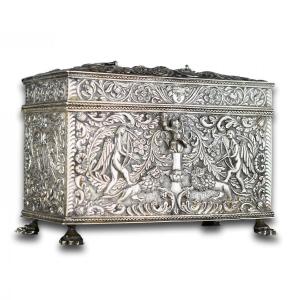 Repoussé Silver Marriage Casket. Dutch, 19th Century.