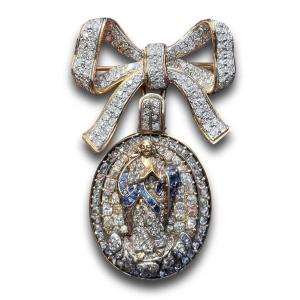 Diamond & Sapphire Pendant Representing The Virgin Of The Immaculate Conception.