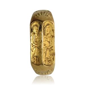 Iconographic Finger Ring With Saint John And The Virgin. English, 15th Century.