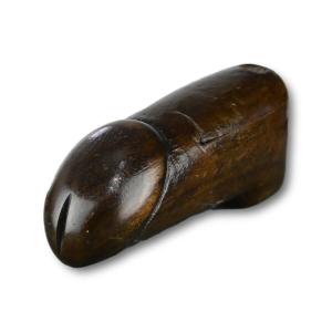 Amusing Walnut Snuff Bottle In The Shape Of A Phallus. French, 19th Century.  