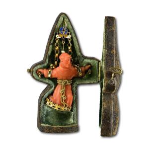 Gold And Coral Pendant Of Saint Francis. Italian Or Spanish, 17th Century.