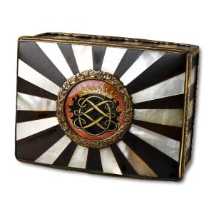 Gilt Metal Mounted Tortoiseshell And Pearl Snuff Box. French, 18th Century.