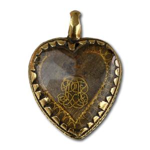 Double Sided Stuart Crystal Heart Pendant. English, Late 17th Century.  