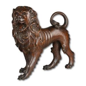 Baroque Sculpture Of A Striding Lion. Tyrol, Italy, Mid 18th Century.