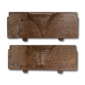 Two Misericords With Oak Leaves And Palm Fronds. French Or English, 15th Century