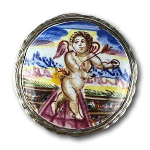 Silver Patch Box With An Enamel Of Cupid. German, Probably Augsburg, Circa 1700.  