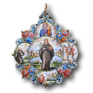 Grand Pendentif En Or Et émail, Façon Giuseppe Bruno. Sicilien, XVIIe Siècle.  