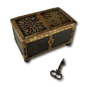 Copper And Steel Miniature Strongbox In The Manner Of Michel Or Conradt Mann.