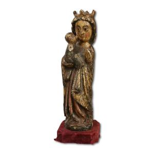 Sculpture Polychrome De La Vierge à l'Enfant. Nord De l'Espagne, Fin Du XIIIe Siècle 