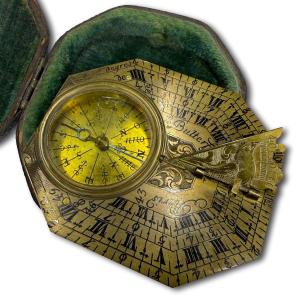 Butterfield Pocket Sundial And Compass With Original Case. Paris, 18th Century.  