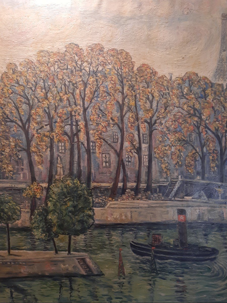 Oil On Canvas "quays Of The Seine In Paris"-photo-4