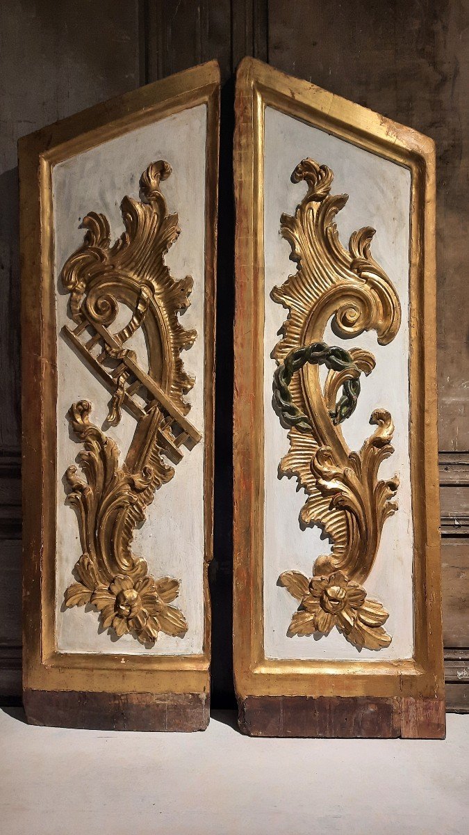 Pair Of 17th Century Gilded Carved Wood Panels 