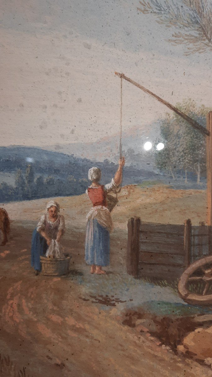 Gouache "peasant Scene" From The Late 18th Century -photo-3