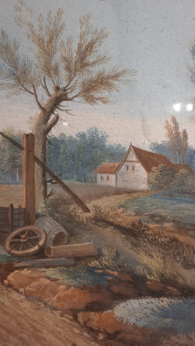 Gouache "peasant Scene" From The Late 18th Century -photo-2