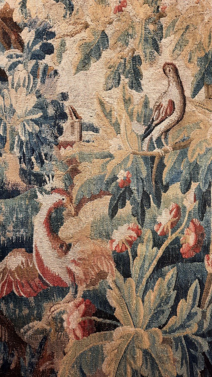 Tapisserie Aubusson 18ème Siècle Représentant Une Verdure Aux Oiseaux-photo-4