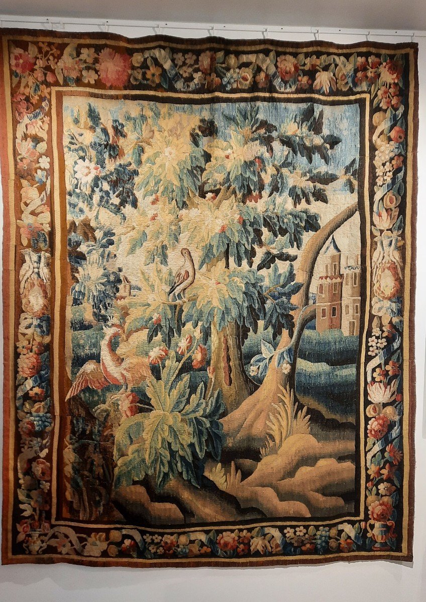 Tapisserie Aubusson 18ème Siècle Représentant Une Verdure Aux Oiseaux