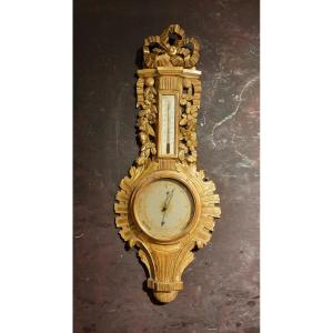 Louis XVI Period Carved Gilded Wood Barometer 