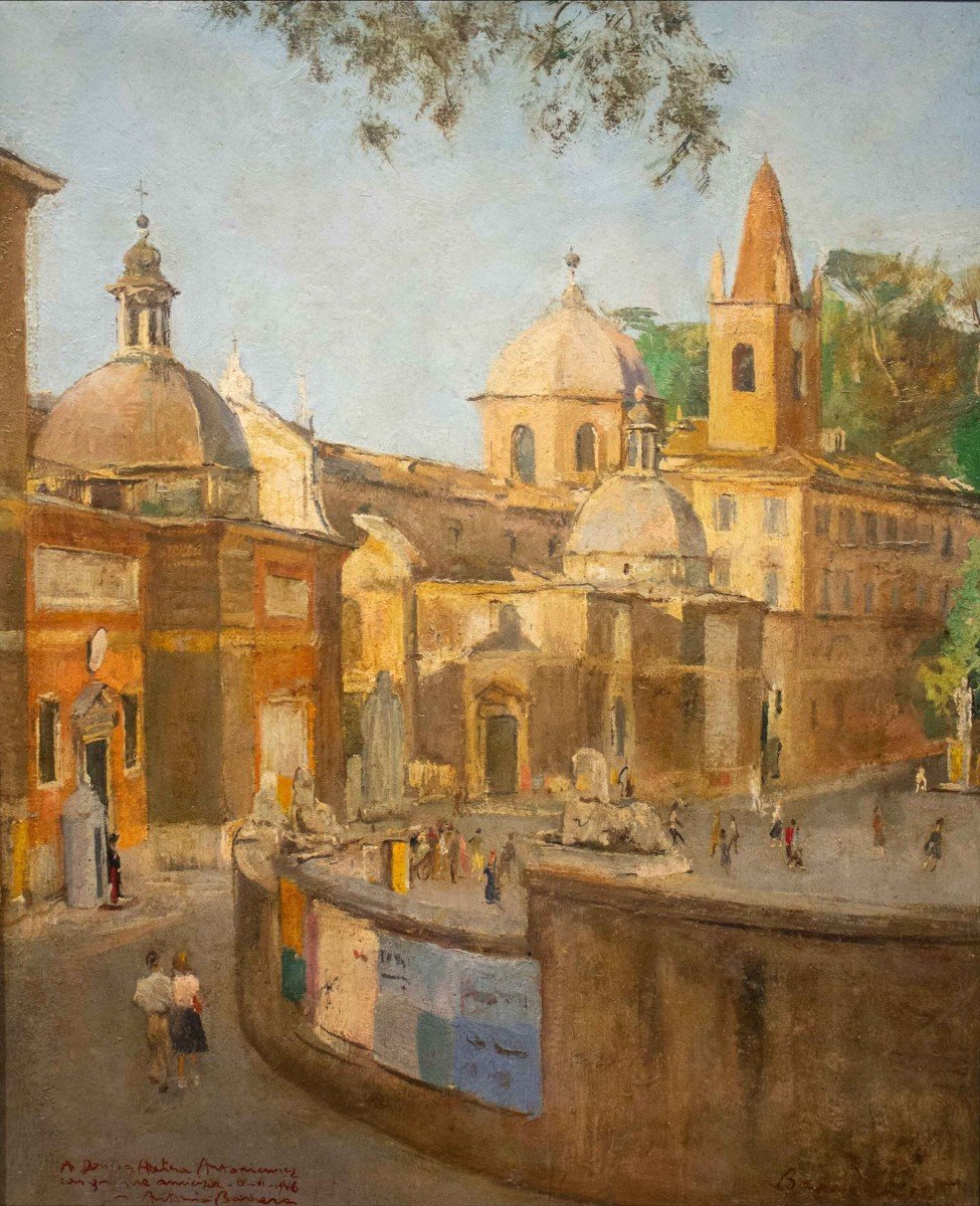 Antonio Barrera - View Of Piazza Del Popolo In Rome (1946)