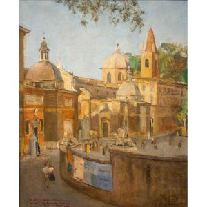 Antonio Barrera - View Of Piazza Del Popolo In Rome (1946)