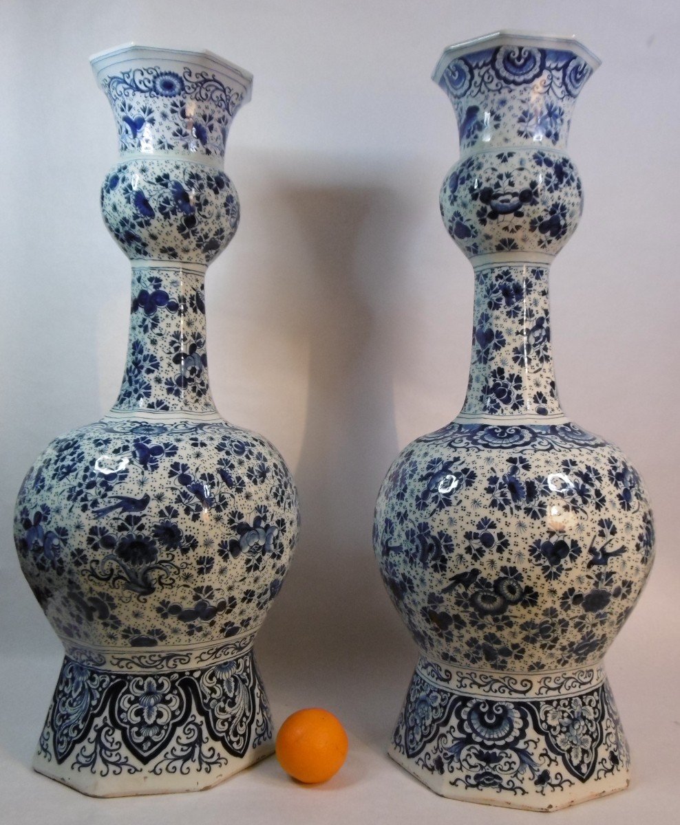 Delft Pair Of Very Large Vases Marks Late Eighteenth Century-photo-2