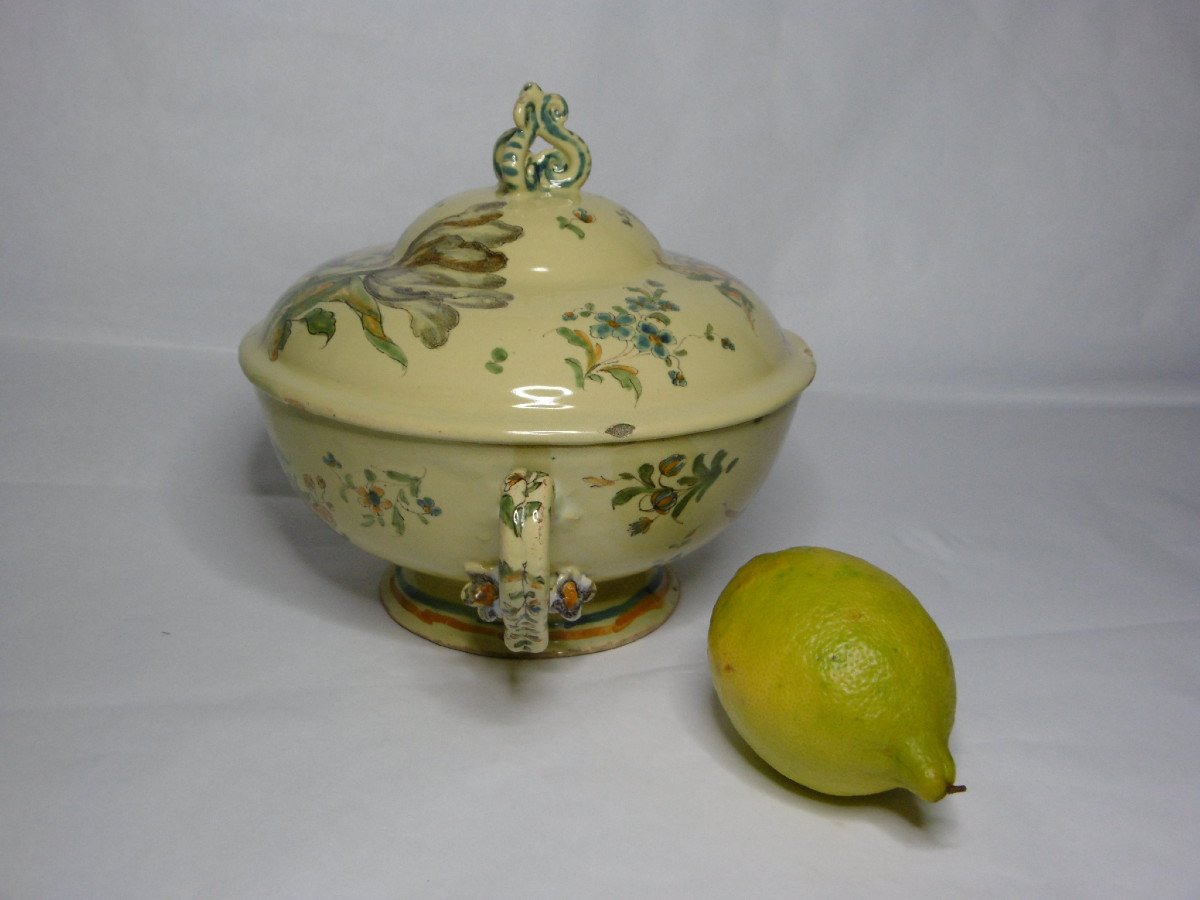 Faience From Nevers Rare Bouillon With Yellow Background From The 18th Century-photo-5