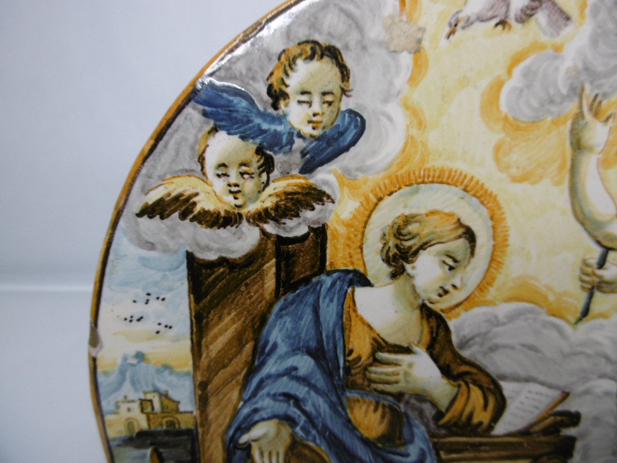 Castelli Earthenware Plate Decorated With The Annunciation Period Early 18th Century-photo-3