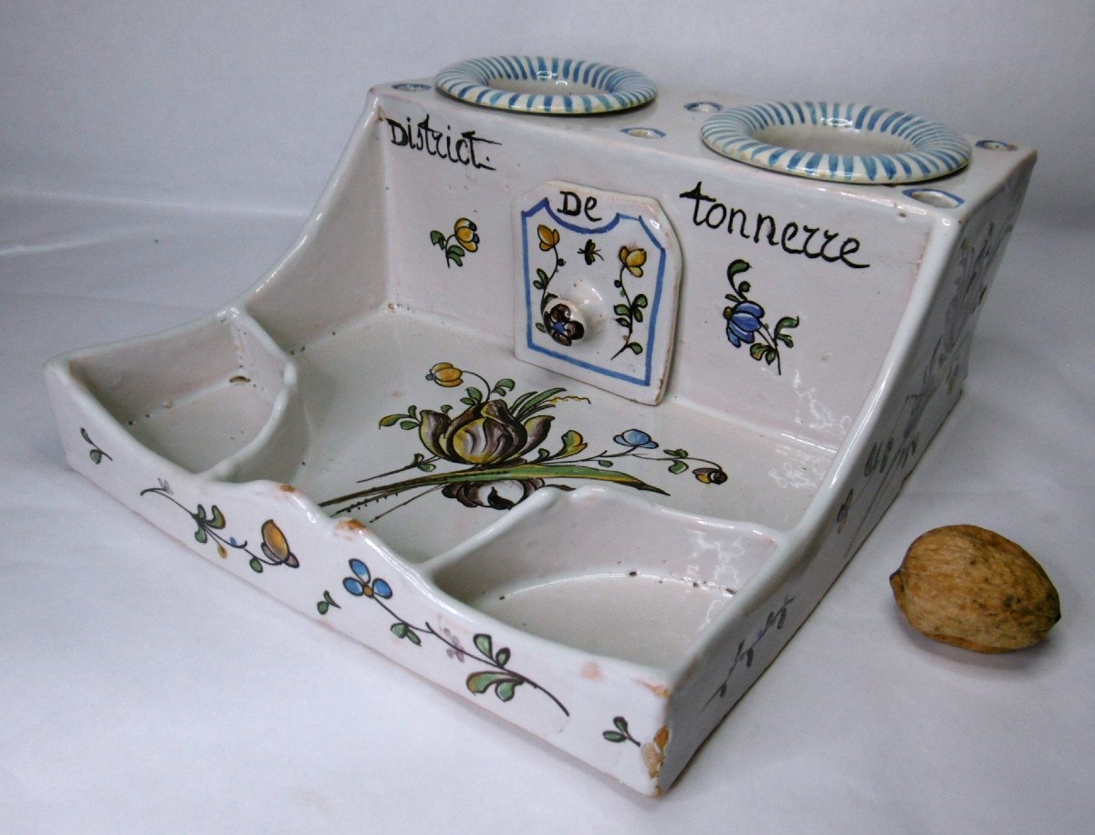 Revolutionary Inkwell In Faience From Ancy Le Franc From The 18th Century