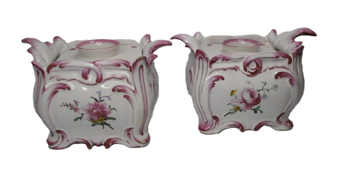 Strasbourg Joseph Hannong Pair Of Fine Flowers Jardiniere From 18th Century Period, Marked-photo-2