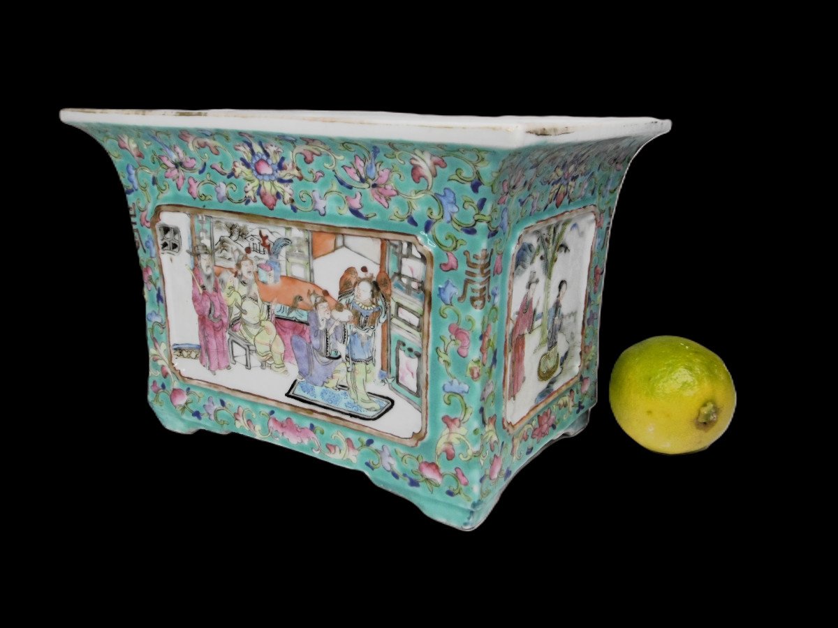 Chinese Porcelain Jardiniere Decorated With Court Scenes From The Republic Period