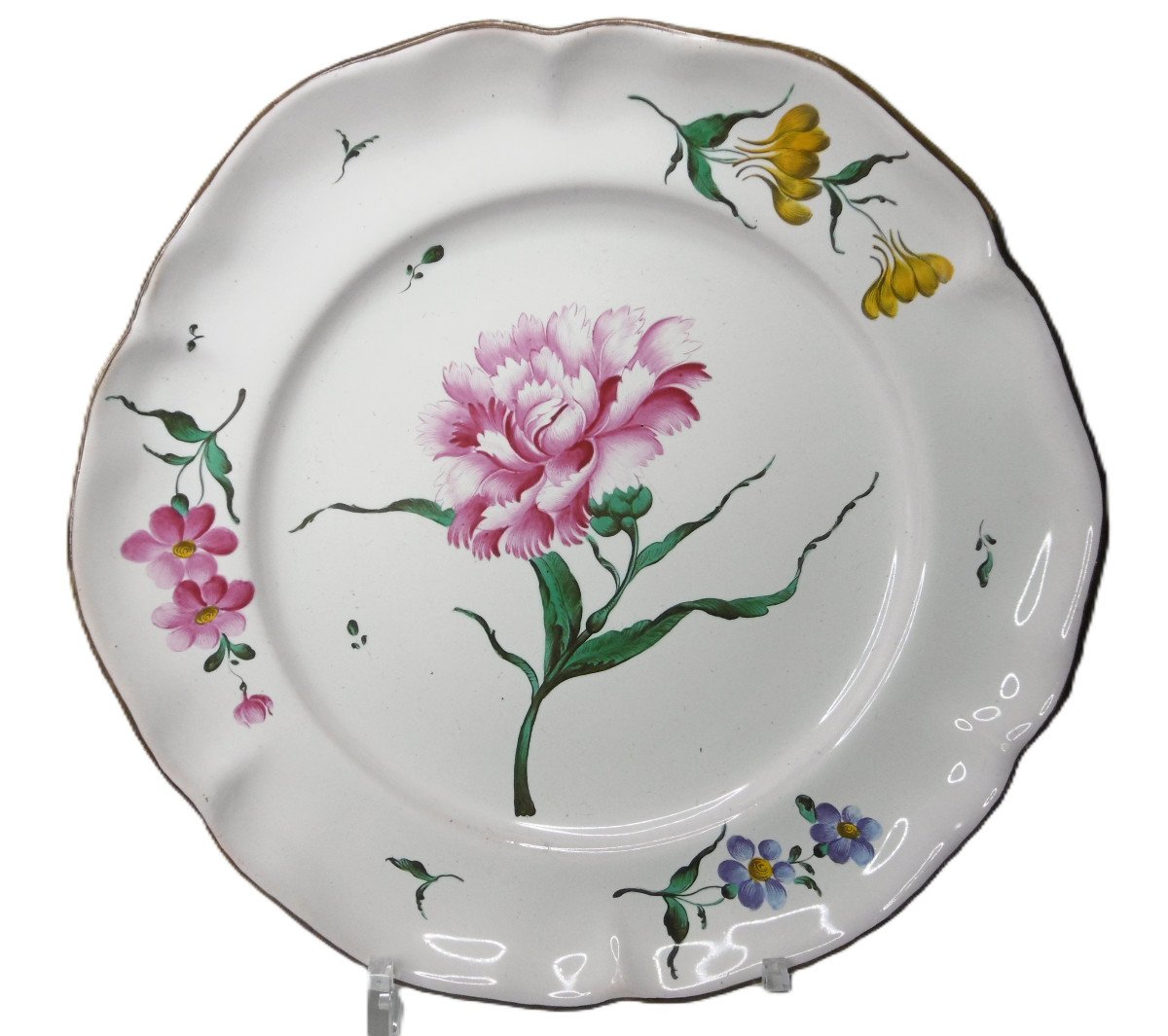 Strasbourg Faience Plate Decorated With A Carnation From The 18th Century, Marked