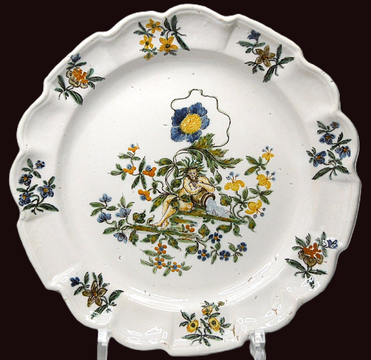 Sassuolo Faience Plate Decorated With Neptune From The 18th Century