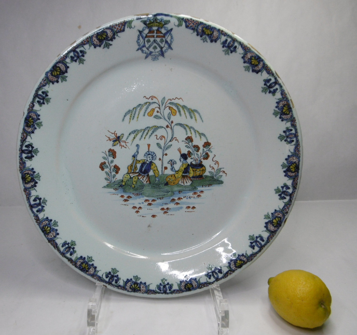 Earthenware Plate From Rouen, Caussy, Eustache Coat Of Arms By Bernart d'Avernes Ep. XVIIIth-photo-3