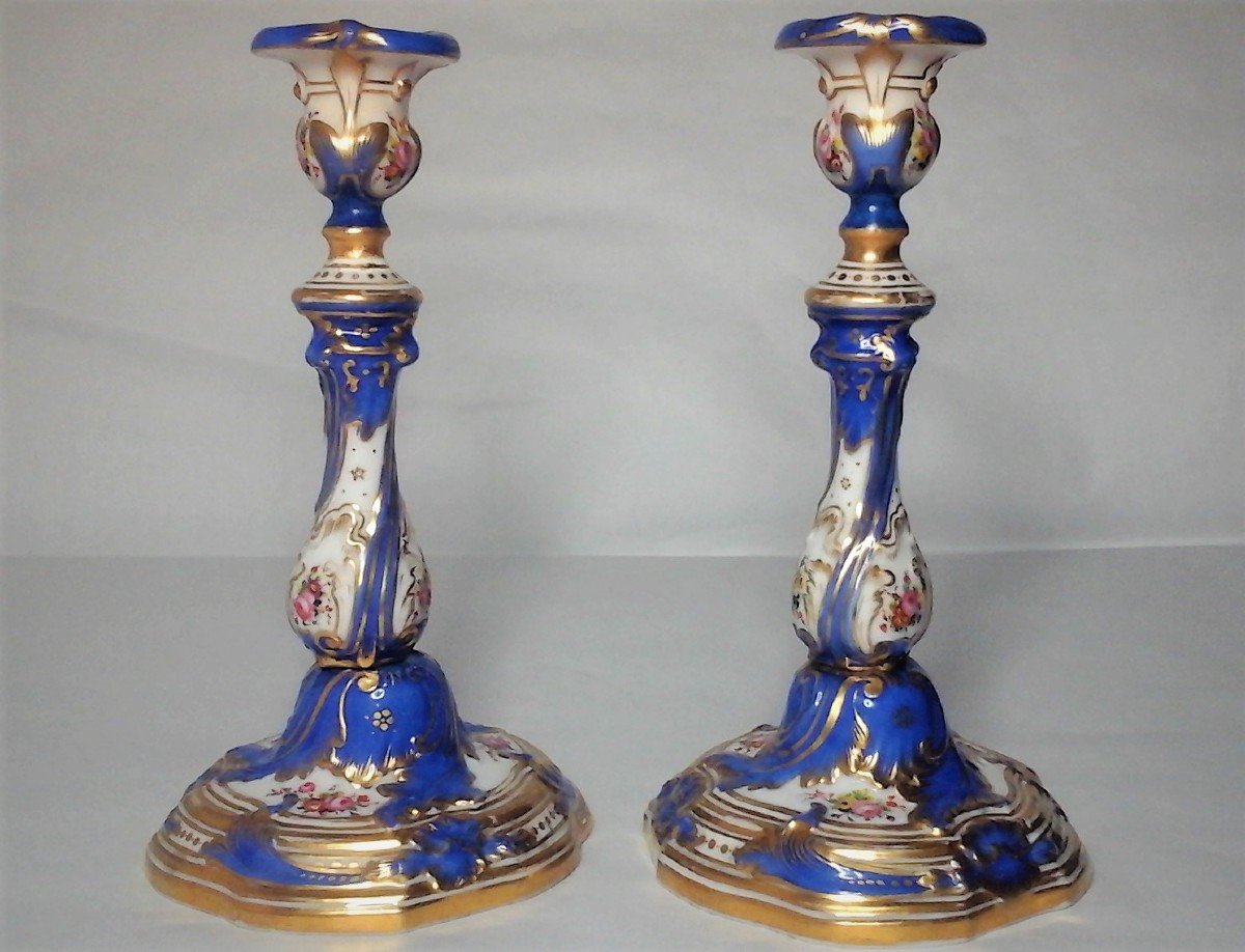 Porcelaine de Paris ,Paire De Bougeoirs De Style Louis XV ,jacob Petit d'Epoque XIXéme Siecle-photo-4