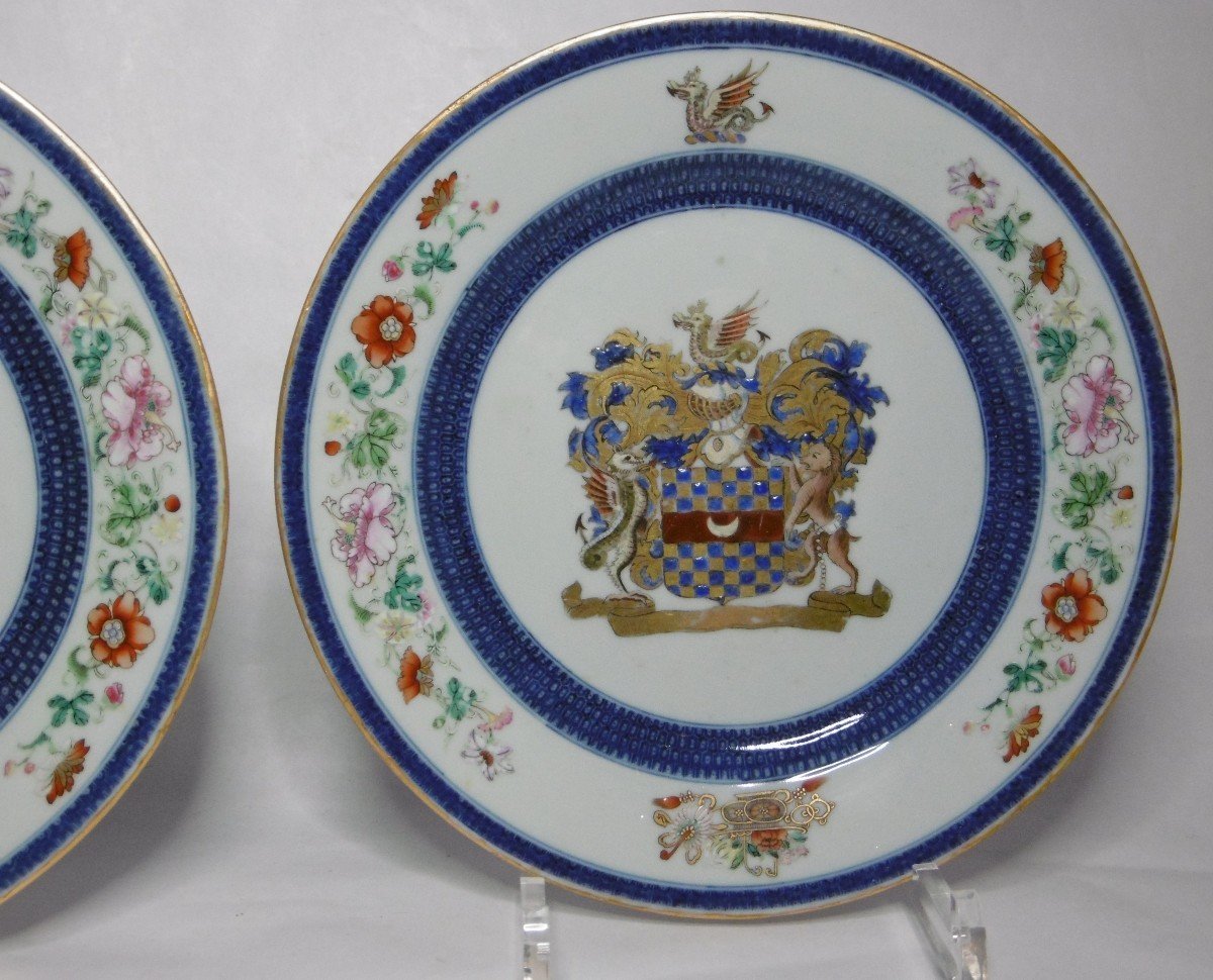 Compagnie des Indes,Porcelaine de Chine Deux Assiettes  Aux Armes De Clifford Of Chudleigh  d'Epoque XVIIIéme-photo-3