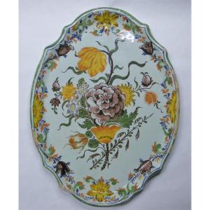 Delft Faience Plate With Floral Decor From The Eighteenth Century