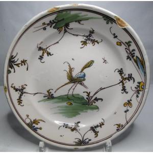 Earthenware From La Tronche Plate Al Oiseau From 18th Century