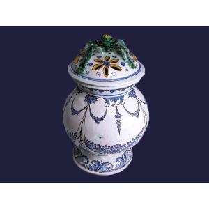 Faience De Saint Cloud Grand Vase Polychrome Dit Pot Pourri d'Epoque XVIIIéme Siecle