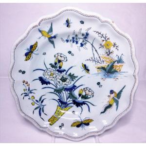 Faience de Sinceny Ou Rouen Plat(30cm)a La Haie Fleurie d'Epoque XVIIIéme Bon Etat