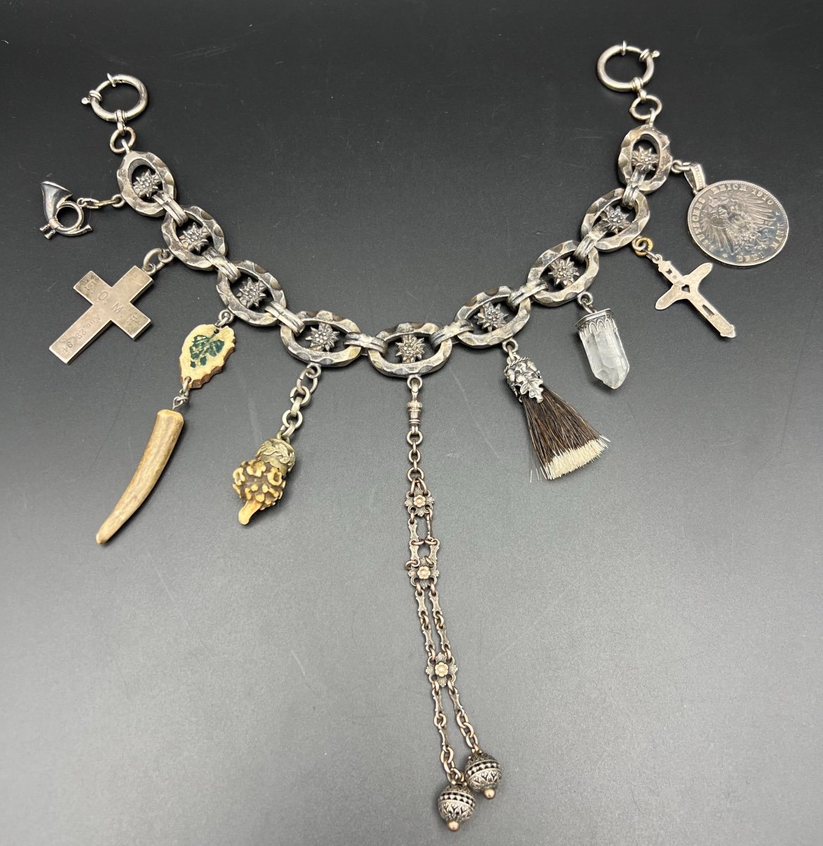 Heavy Silver Hunting Necklace With Several Pendants - Late 19th, Early 20th Century-photo-3