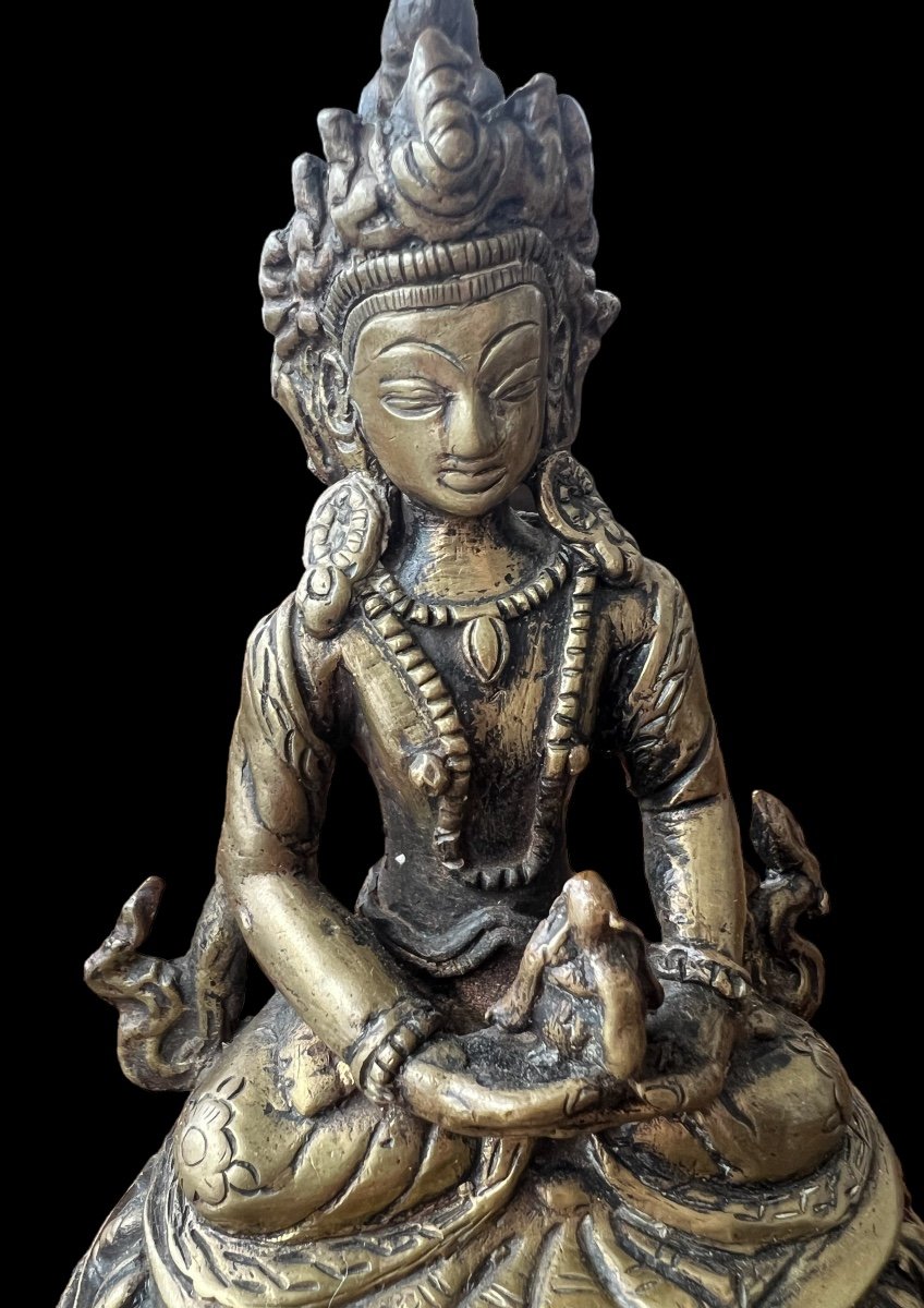 Buddha Bodhisattva En Bronze - Tibet - Fin Du 19e, Début 20e Siècle-photo-2