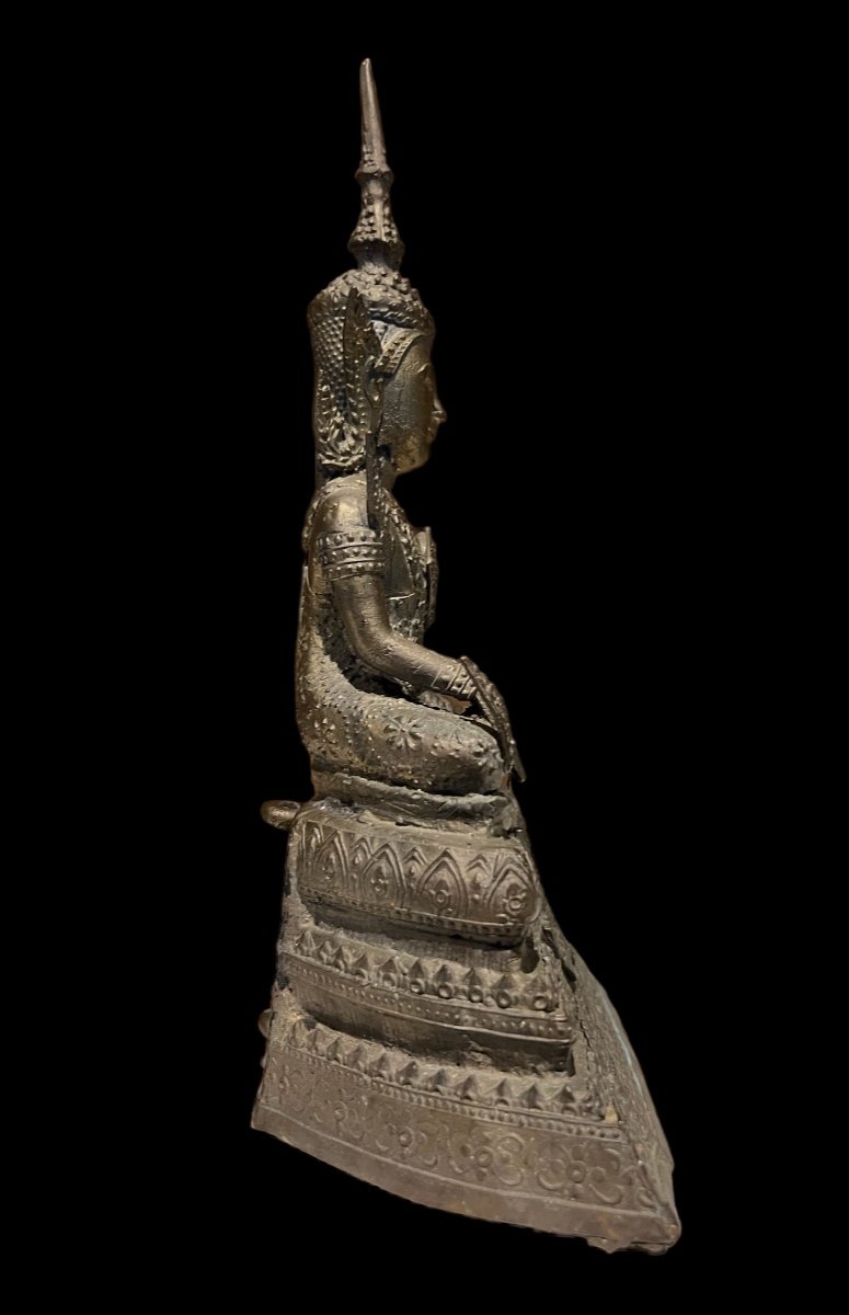 Très Bel Exemple De Bouddha Thaïlandais En Bronze "rattanakosin" - 19e Siècle-photo-2