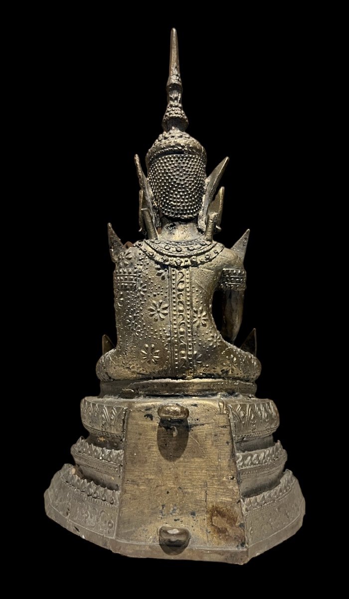 Très Bel Exemple De Bouddha Thaïlandais En Bronze "rattanakosin" - 19e Siècle-photo-3