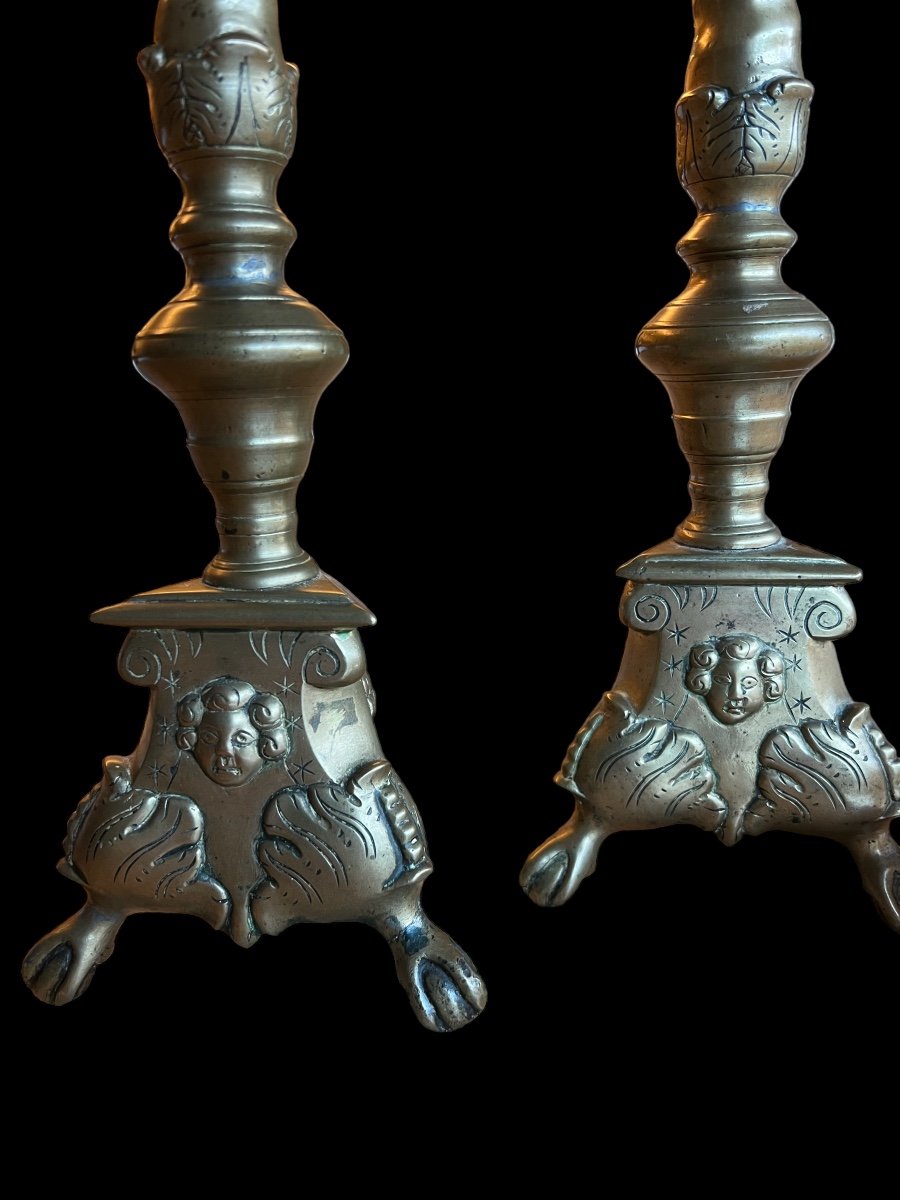 Pair Of Brass Candlesticks/candelabras - 17th Century - Flemish-photo-4