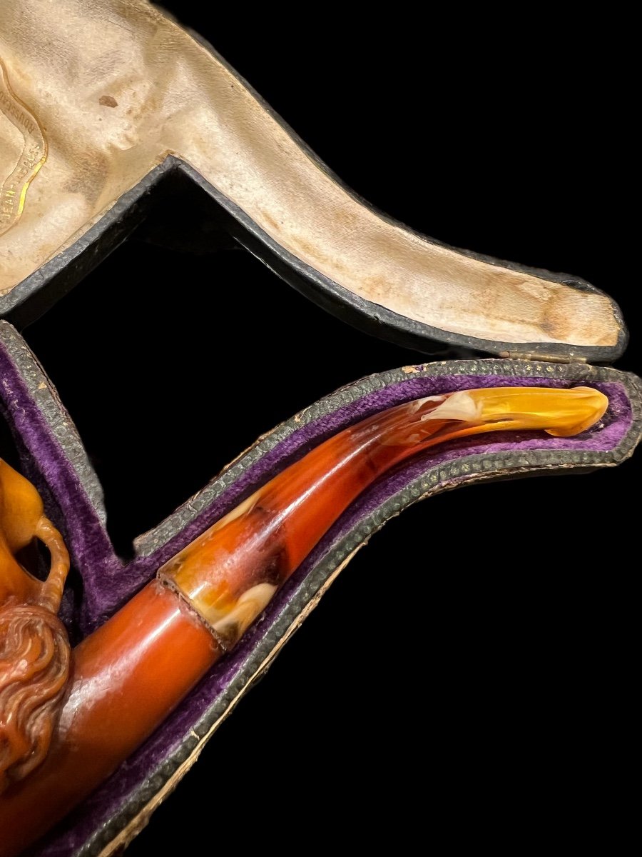 Beautiful Meerschaum Pipe Representing A Man With Beard - With Original Box - 19th Century-photo-3